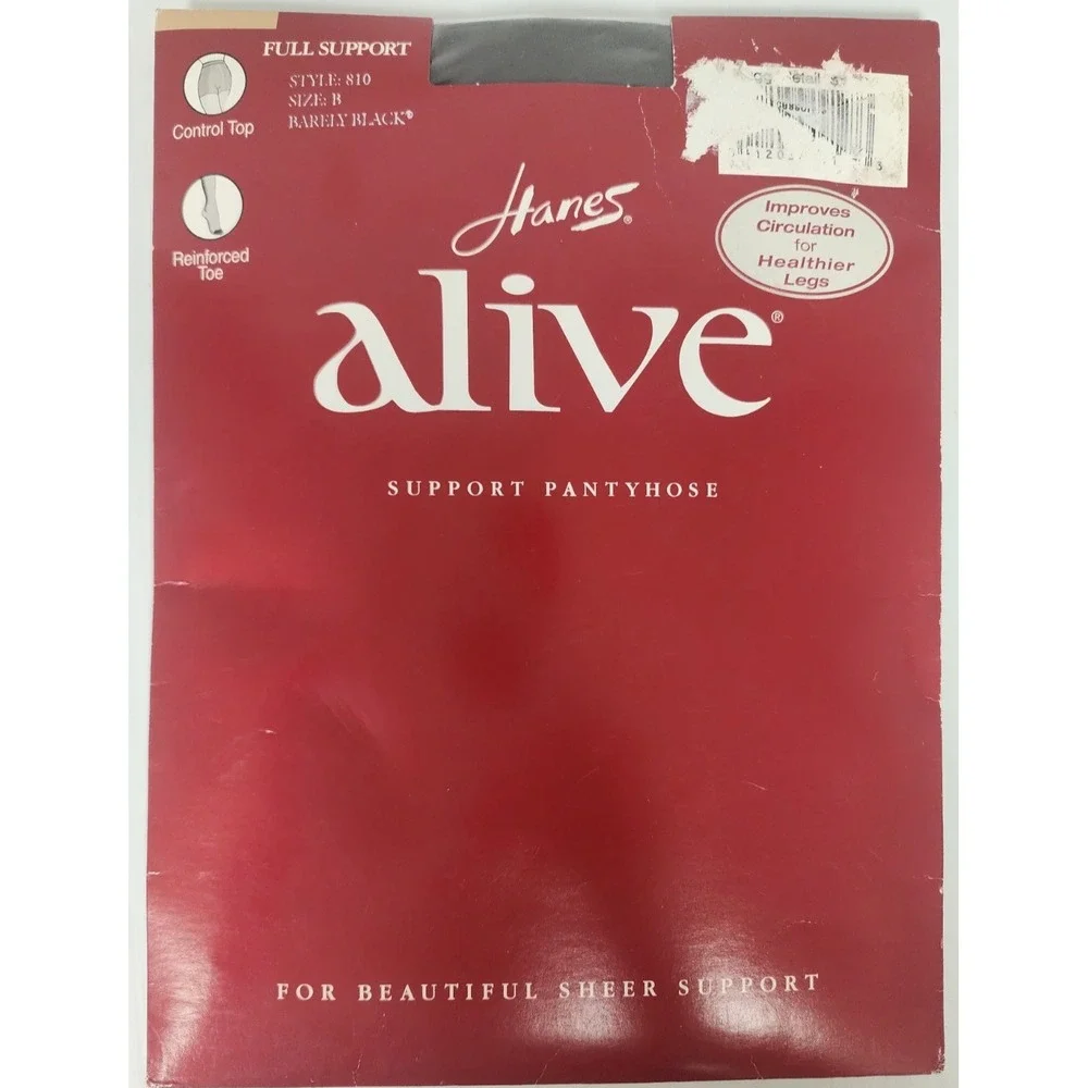 Hanes Alive Full Support Control Top Reinforced Toe Size B Barely Black Hose